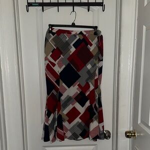 Ashley Stewart Geometric Maxi Skirt in Red, Navy, Tan, Black & White